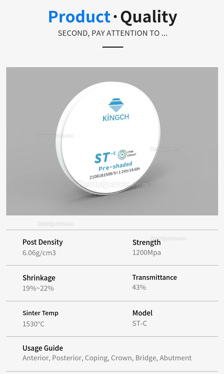 Kingch&reg; ST-C 98/95/89mm Dentallabor Vorschattiert Zirkon Ronden Zirkonoxid Bl&ouml;cke