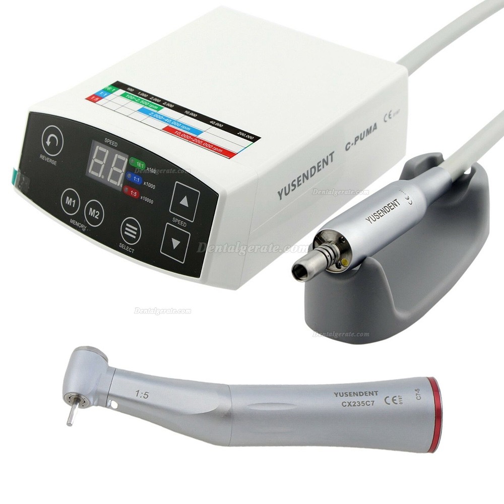 YUSENDENT&reg; C-PUMA Dentalelektromotor + COXO CX235C7-1 1:5 Glasfaser Rotes Winkelst&uuml;ck