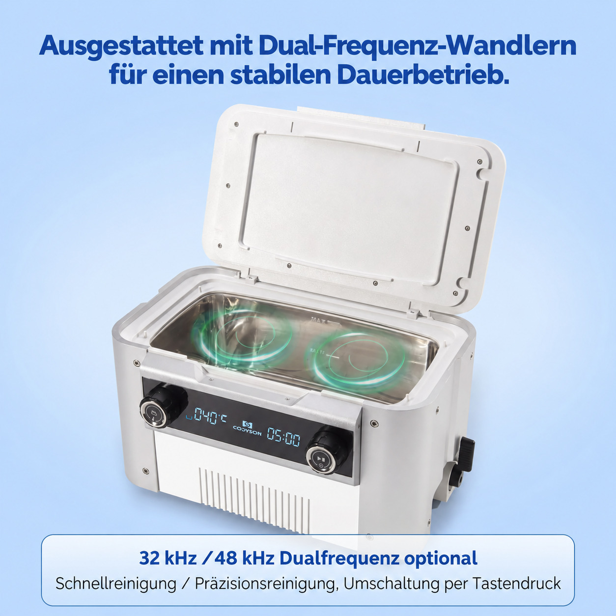 Codyson CS6.2 6L digitales Ultraschallreiniger f&uuml;r die Zahnmedizin, Dualfrequenz, mit Heizfunktion