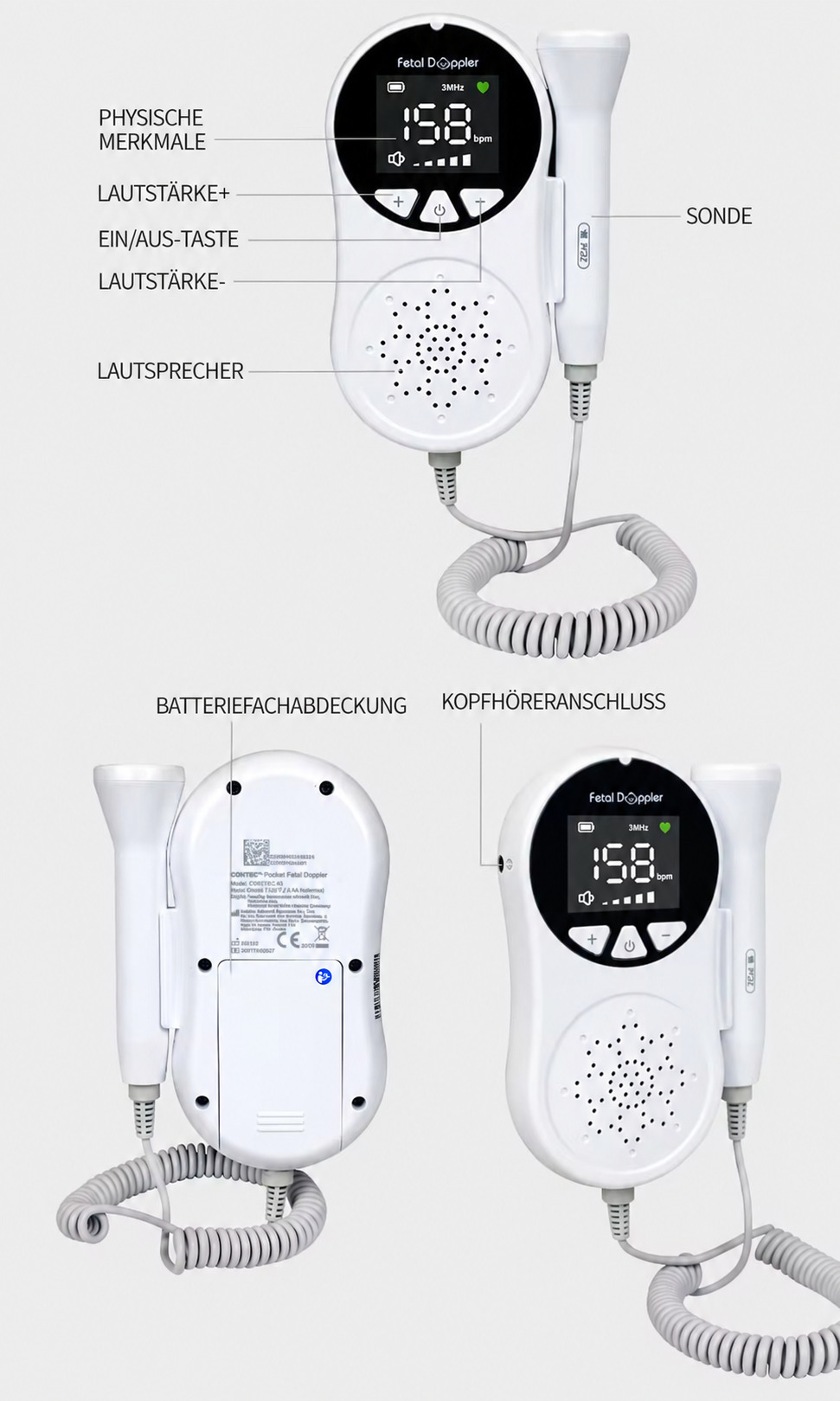 CONTEC 10A(LED) F&ouml;tus herzfrequenz-detektor / Herzschlag Ger&auml;t Baby