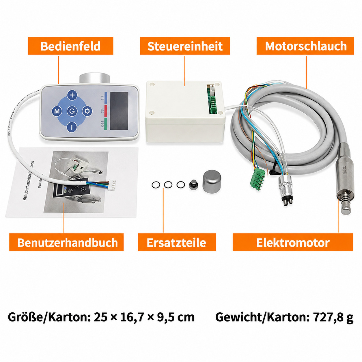 Elektrischer LED-Mikromotor f&uuml;r den zahn&auml;rztlichen Einbau, mit b&uuml;rstenlosem Motor