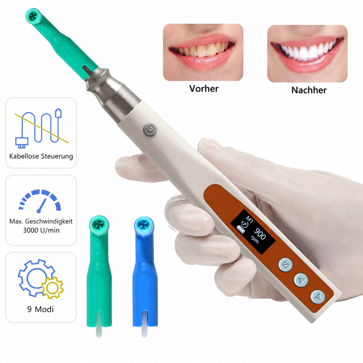 PULIHUA PLH-230 Kabelloses prophylaxe handst&uuml;ck + 2 prophy-winkel