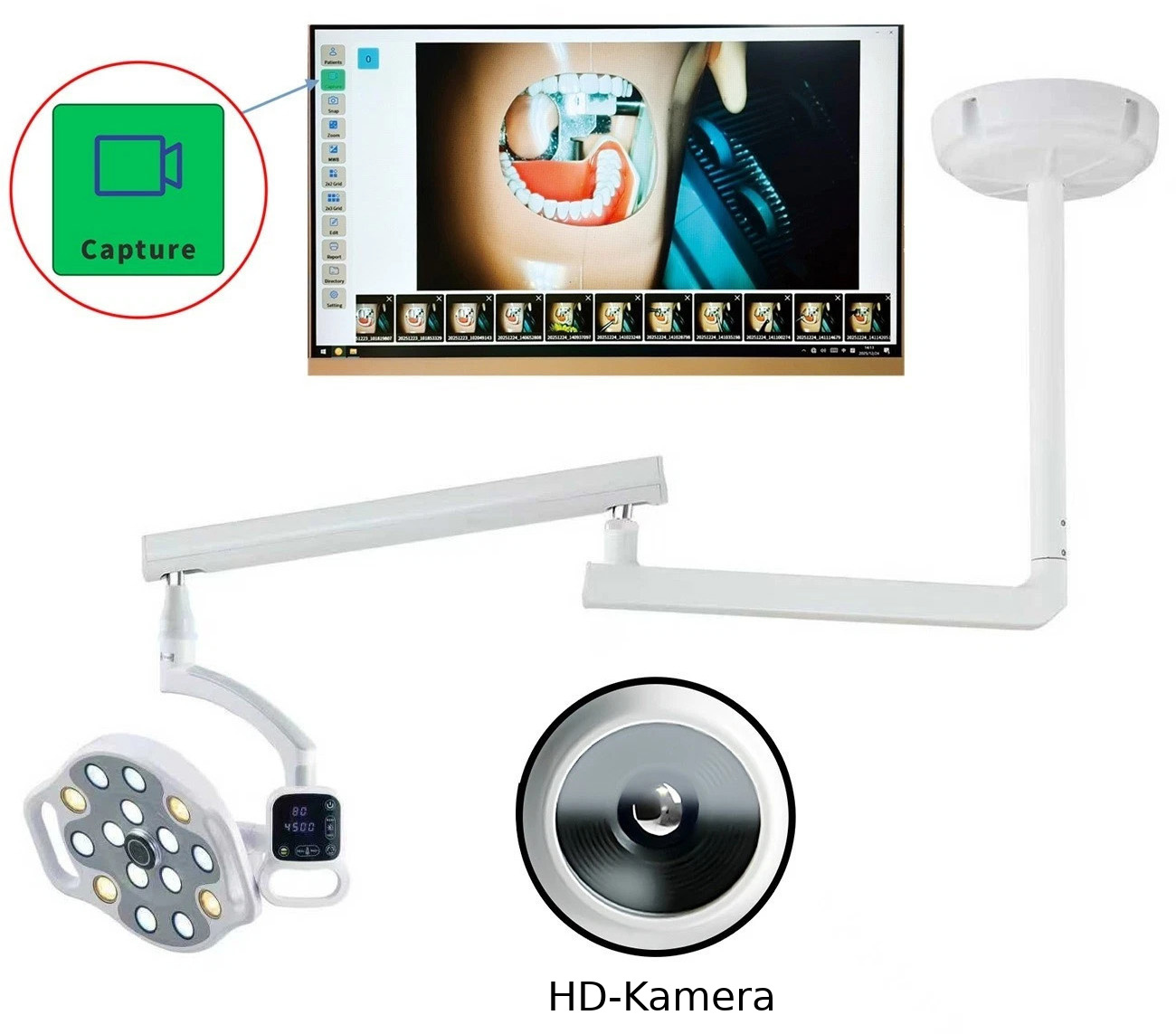 KY KY-P132-1 Deckenmontierte LED-OP-Leuchte f&uuml;r Zahn&auml;rzte mit integrierter drahtloser videokamera
