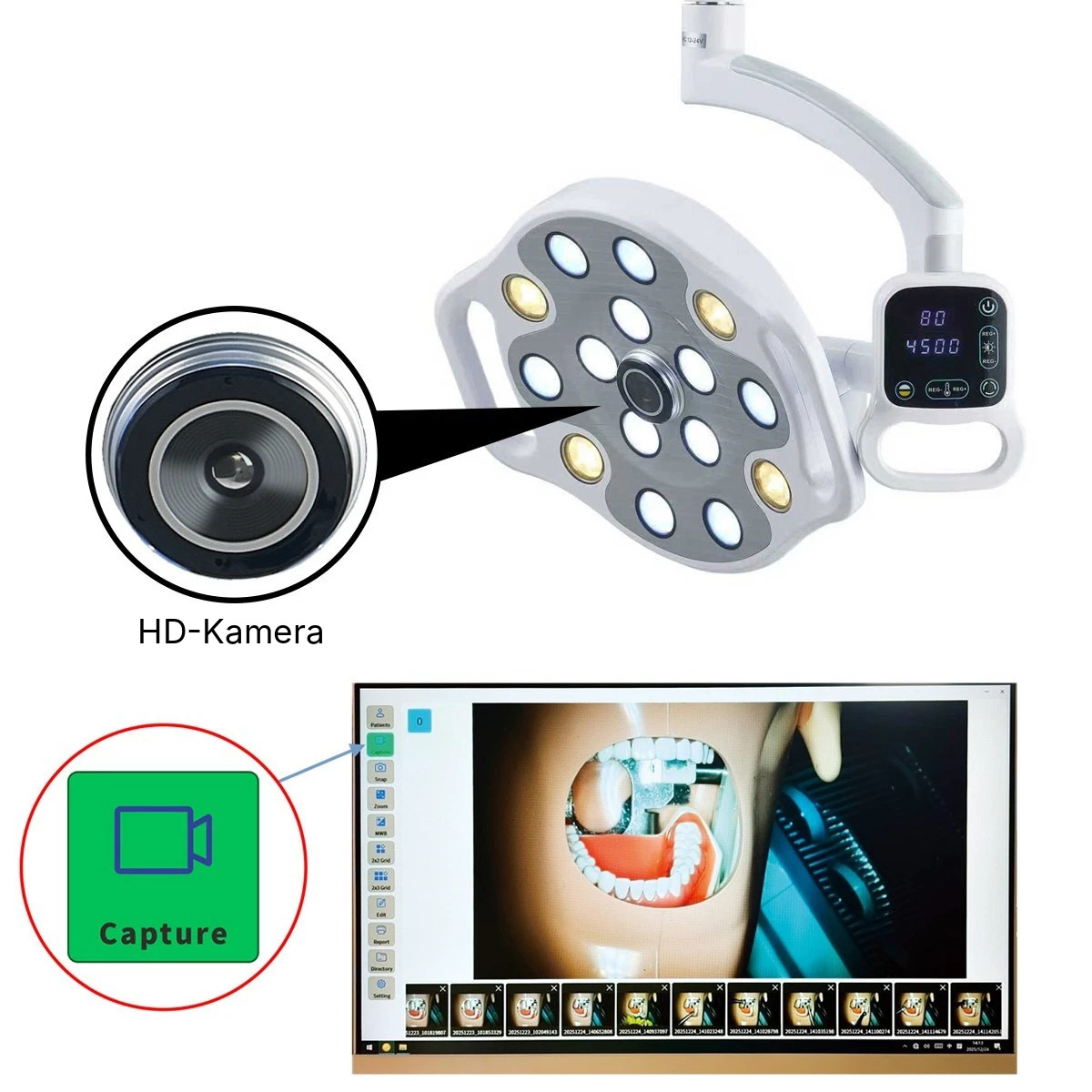 KY KY-P132-2 LED-Operationsleuchte f&uuml;r die Zahnmedizin mit standfu&szlig; und integrierter drahtloser kamera