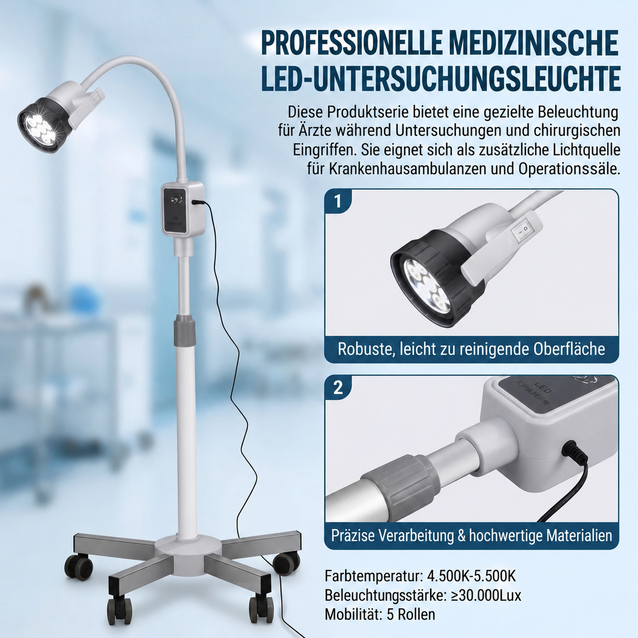 Micare JD1000L Zahn&auml;rztliche Untersuchungsleuchte, 15-W-LED-Kaltlicht
