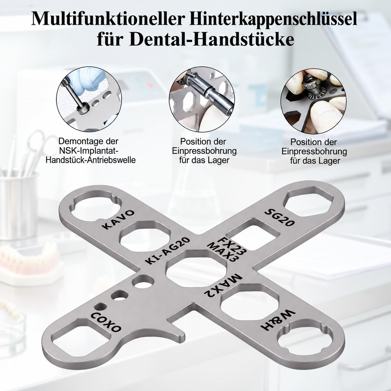 Werkzeug zum &Ouml;ffnen der hinteren Kappe von zahn&auml;rztlichen Hochgeschwindigkeits-Turbinenhandst&uuml;cken, Typ A