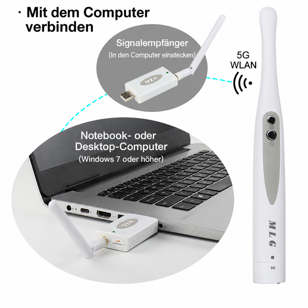 MLG CF680 kabellose intraoralkamera, 1080p, mit 8 LED-Leuchten