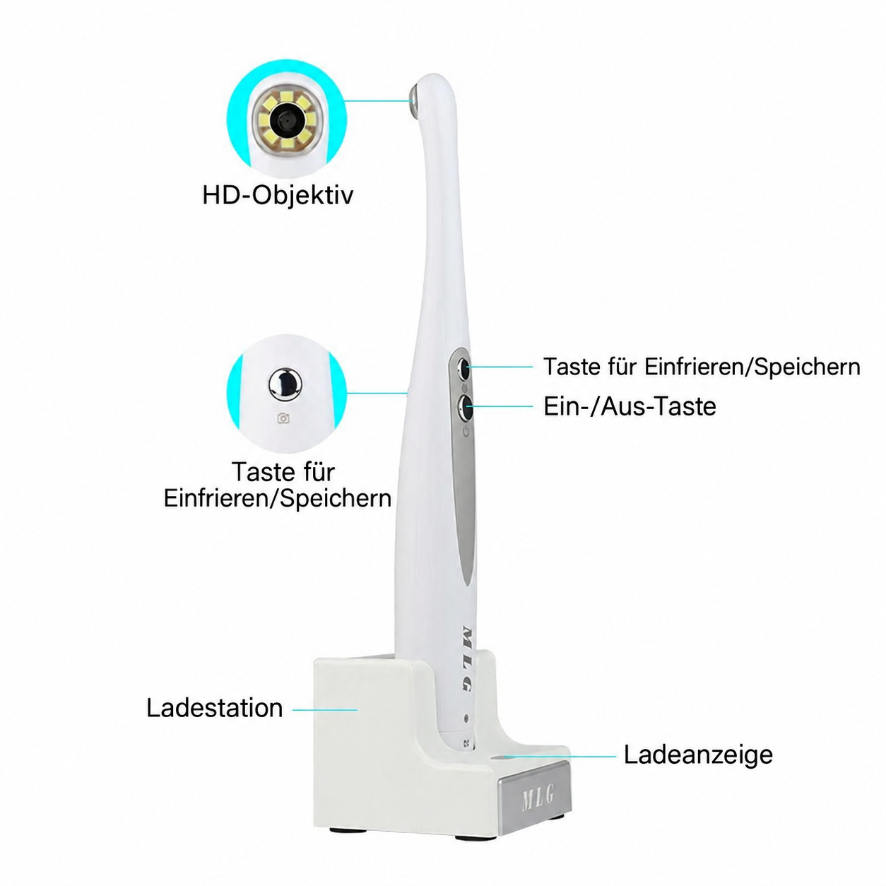 MLG CF680 kabellose intraoralkamera, 1080p, mit 8 LED-Leuchten