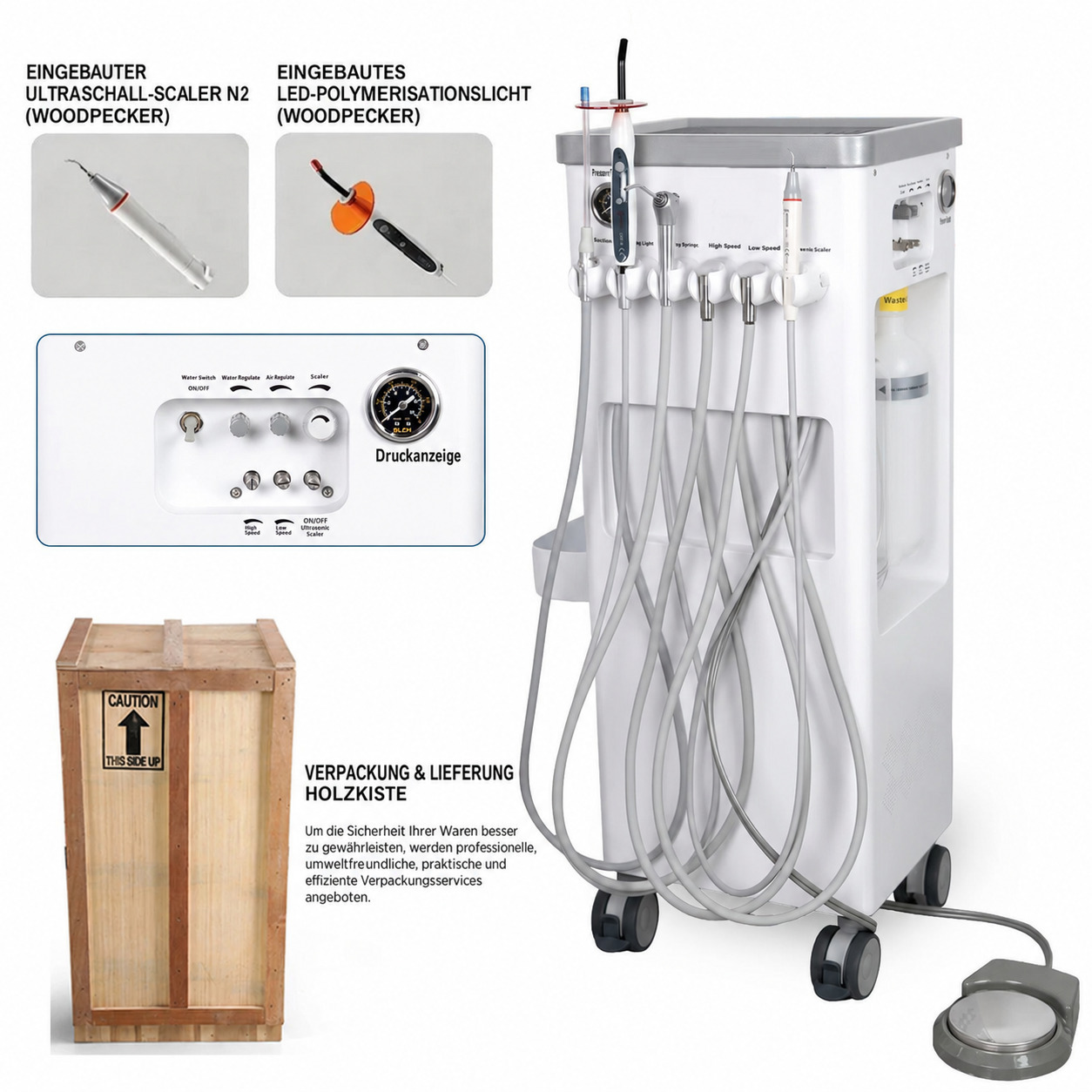 ANZHI AZ-202-2 Mobile behandlungseinheit mit Luftkompressor + Ultraschallscaler