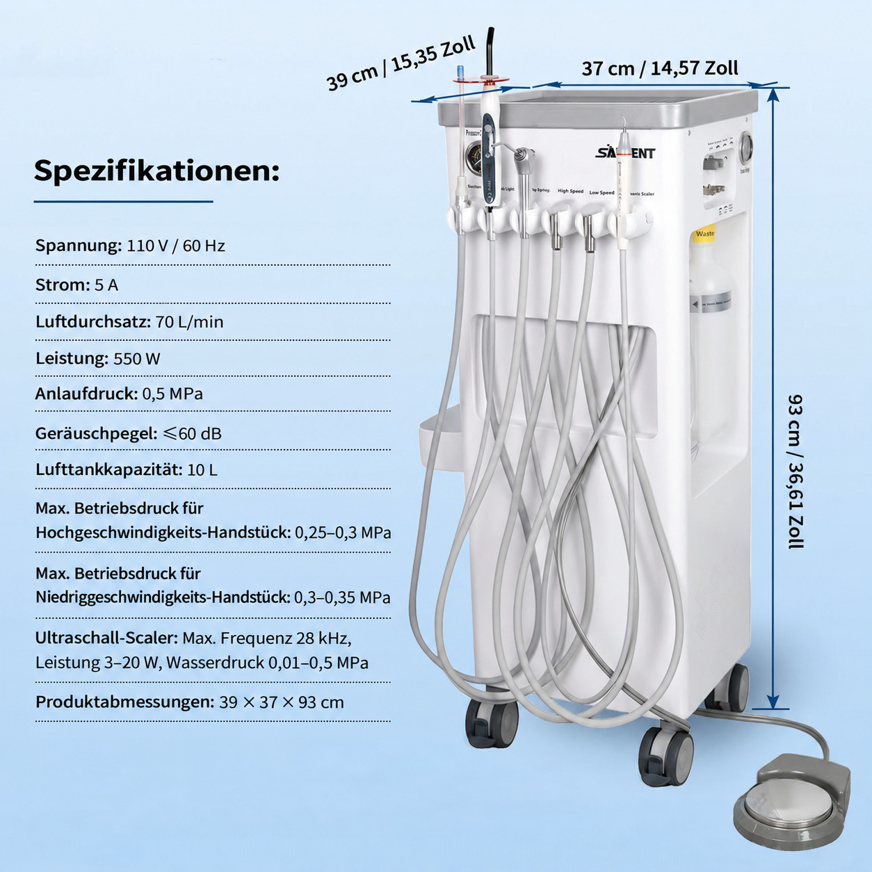 ANZHI AZ-202-2 Mobile behandlungseinheit mit Luftkompressor + Ultraschallscaler