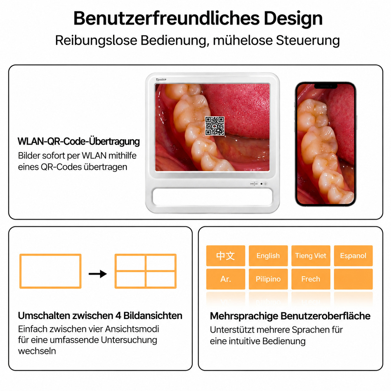 Intraorale Kamera mit 17-Zoll-Monitor und verstellbarem monitor
