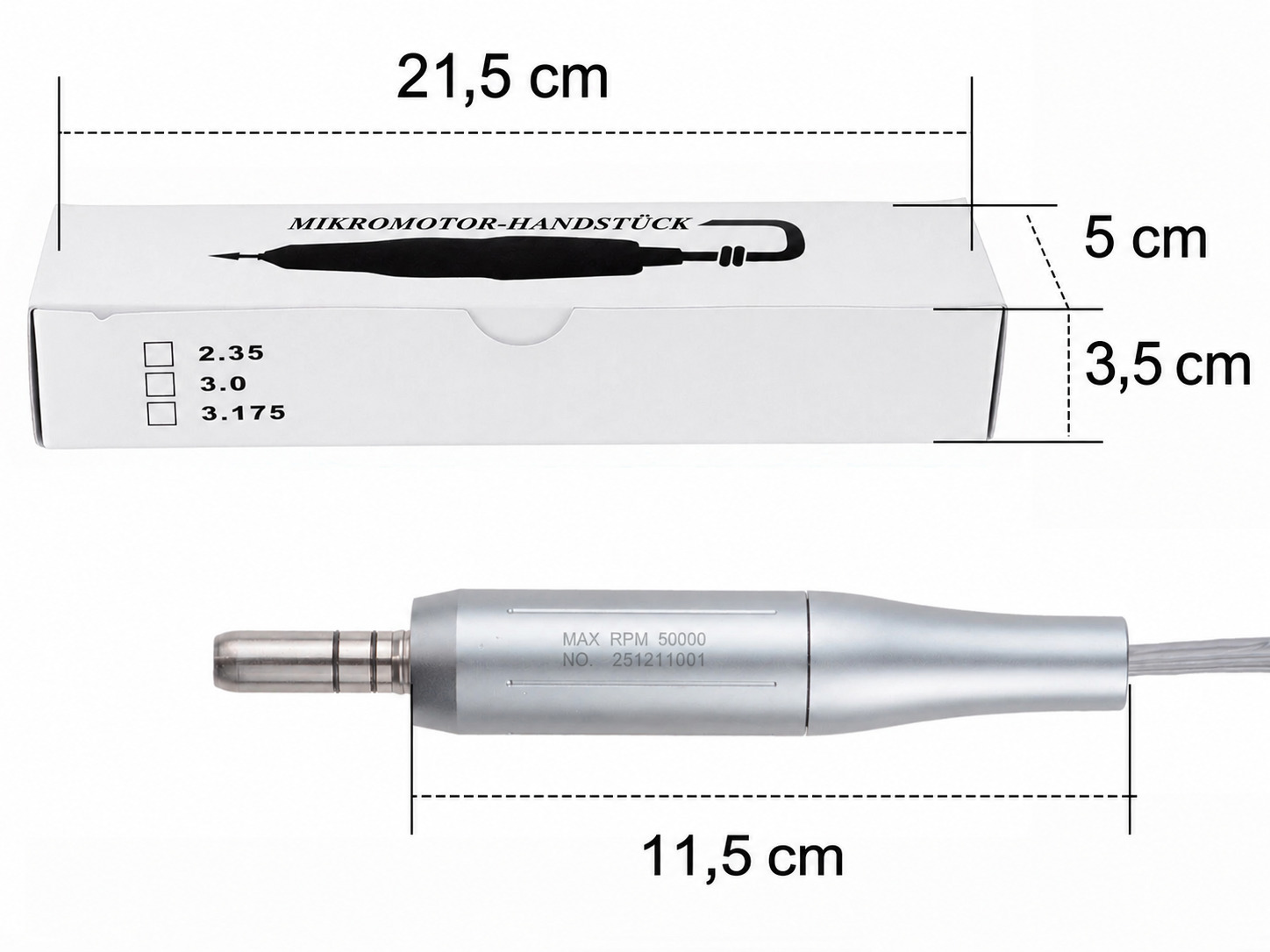 Elektrischer b&uuml;rstenloser Motor vom Typ E f&uuml;r Dentallabore, 50000 U/min