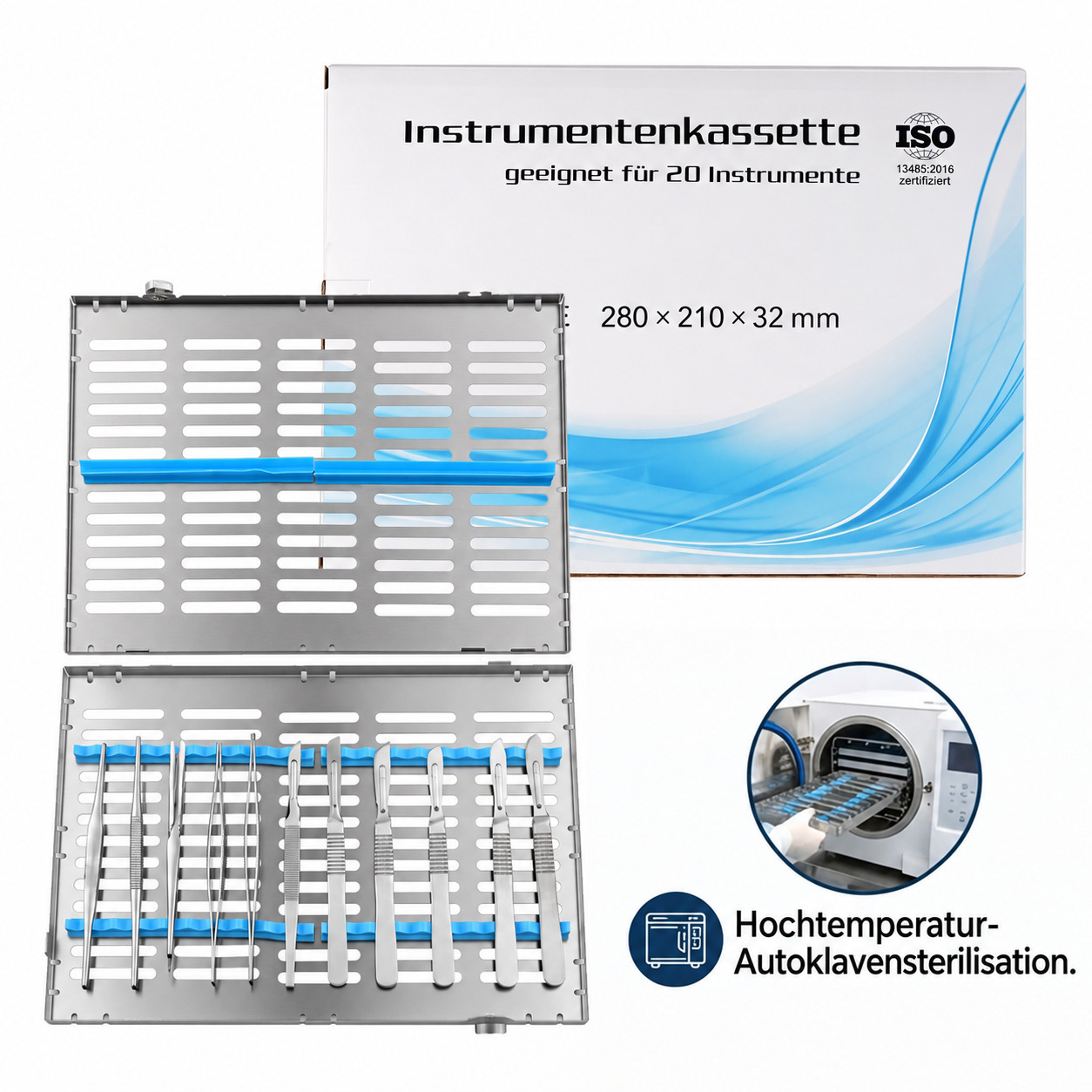 Instrumenten sterilisierkassette 280 x 205 x 32 mm (einzelne kassette f&uuml;r 20 instrumente)