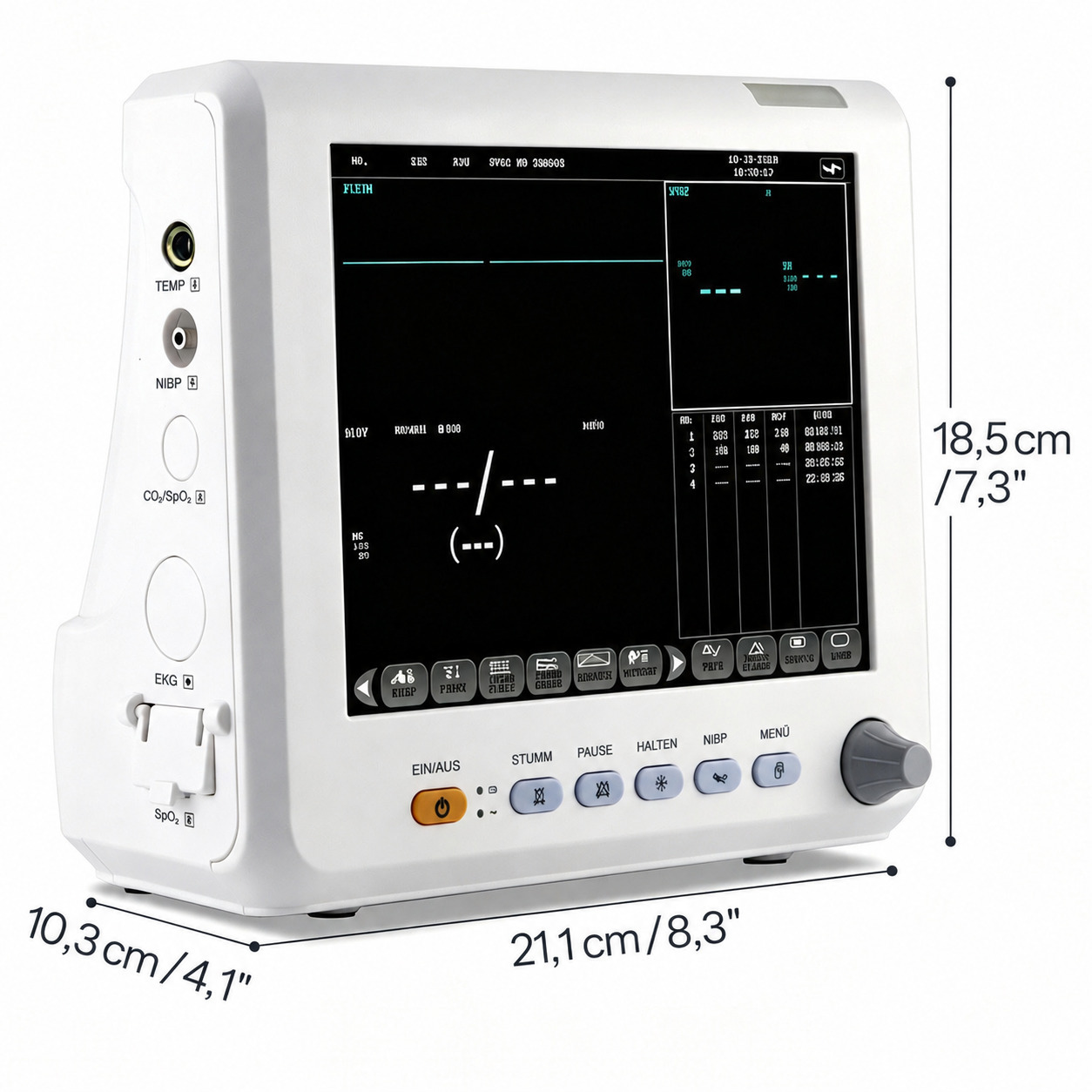SINNOR SNP9000L-B 8'' Patientenmonitor mit 4 Parametern (NIBP, SPO2, PR, TEMP)