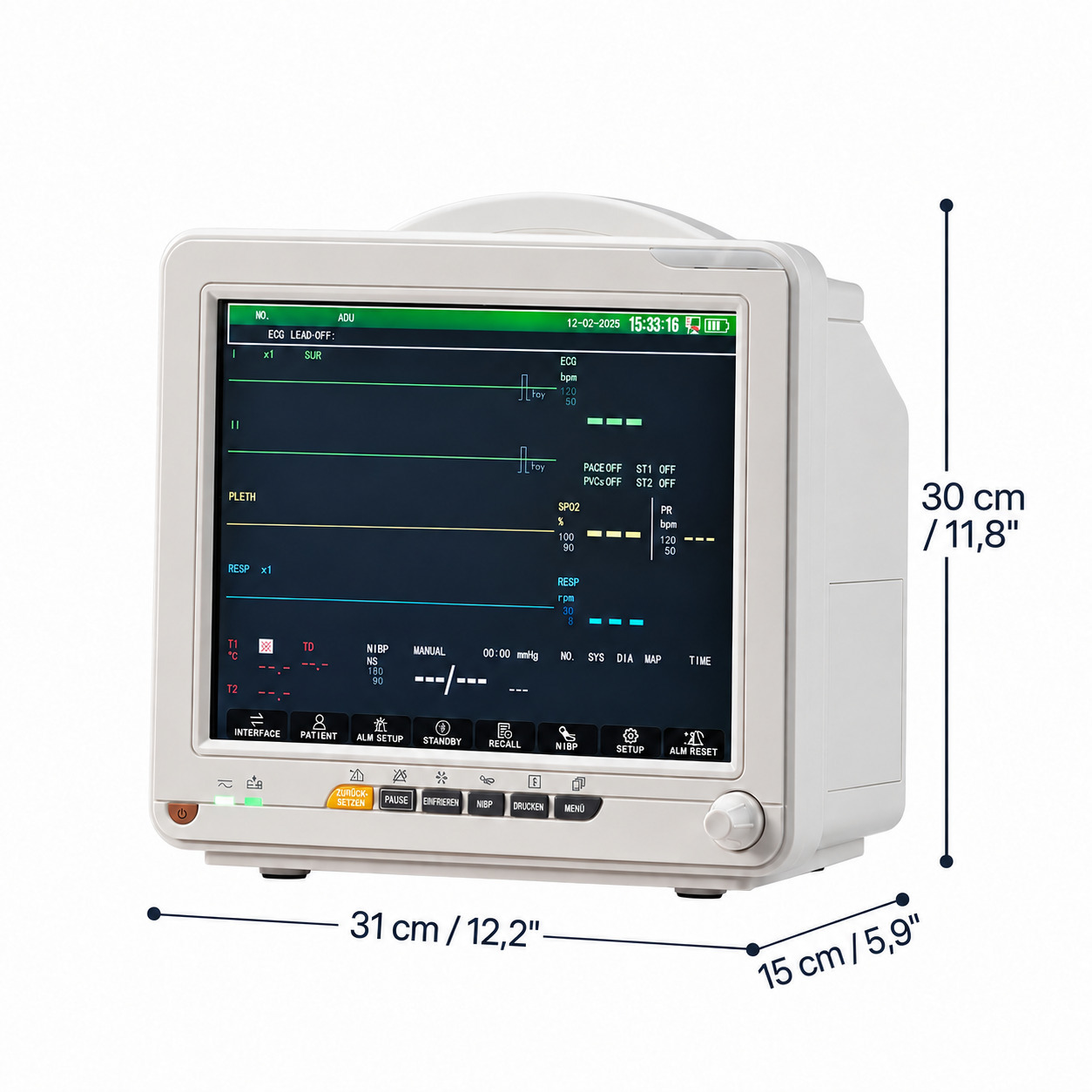SINNOR SNP9000N 12'' Patientenmonitor 6 Parameter (EKG, Atmung, Temperatur, NIBP, SpO2, Puls)