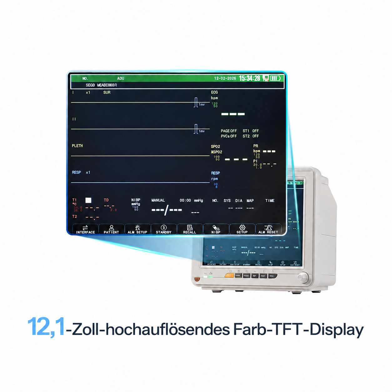 SINNOR SNP9000N 12'' Patientenmonitor 6 Parameter (EKG, Atmung, Temperatur, NIBP, SpO2, Puls)