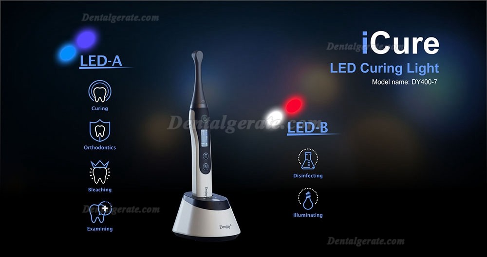 Denjoy iCure Multifunctional / Broad Spectrum polymerisationslampe zahnarzt (mit 2 LED-K&ouml;pfen)