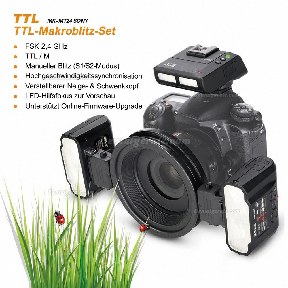 Doppelkopf-Blitz Nikon Canon Macro Dental SLR-Kamera f&uuml;r Dental-Makrofotografie