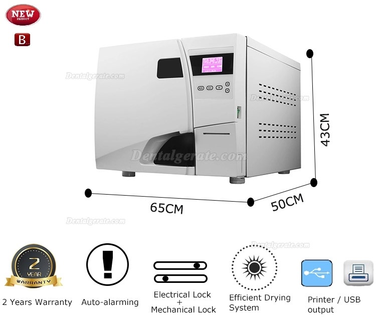 Klasse B 23L Vorvakuum Autoklav – Dampfsterilisator Mit Trocknung, Eingebautem Drucker & USB, 121/134°C