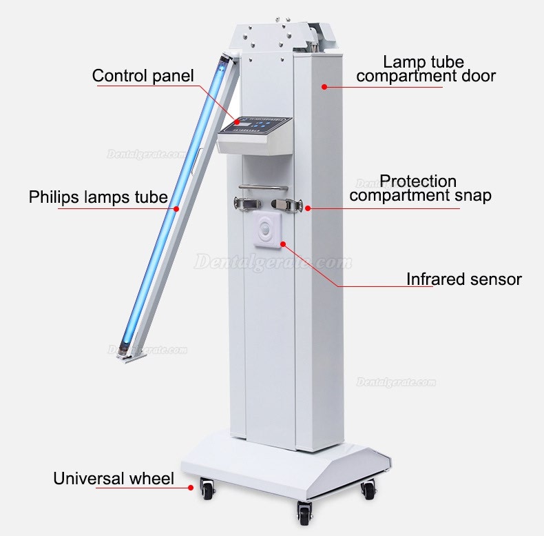 FY&reg; 120W-220W Mobile tragbare UV + Ozon-Desinfektionslampe UV-Sterilisatorwagen mit Infrarotsensor