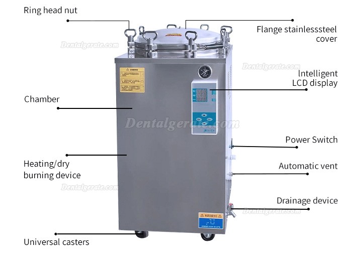 JIBIMED LS-LD 35L/50L/75L/100L/120L/150L Vertikaler Hochdruck Dampf Autoklav Sterilisator 105℃ - 134℃ LED-Anzeige