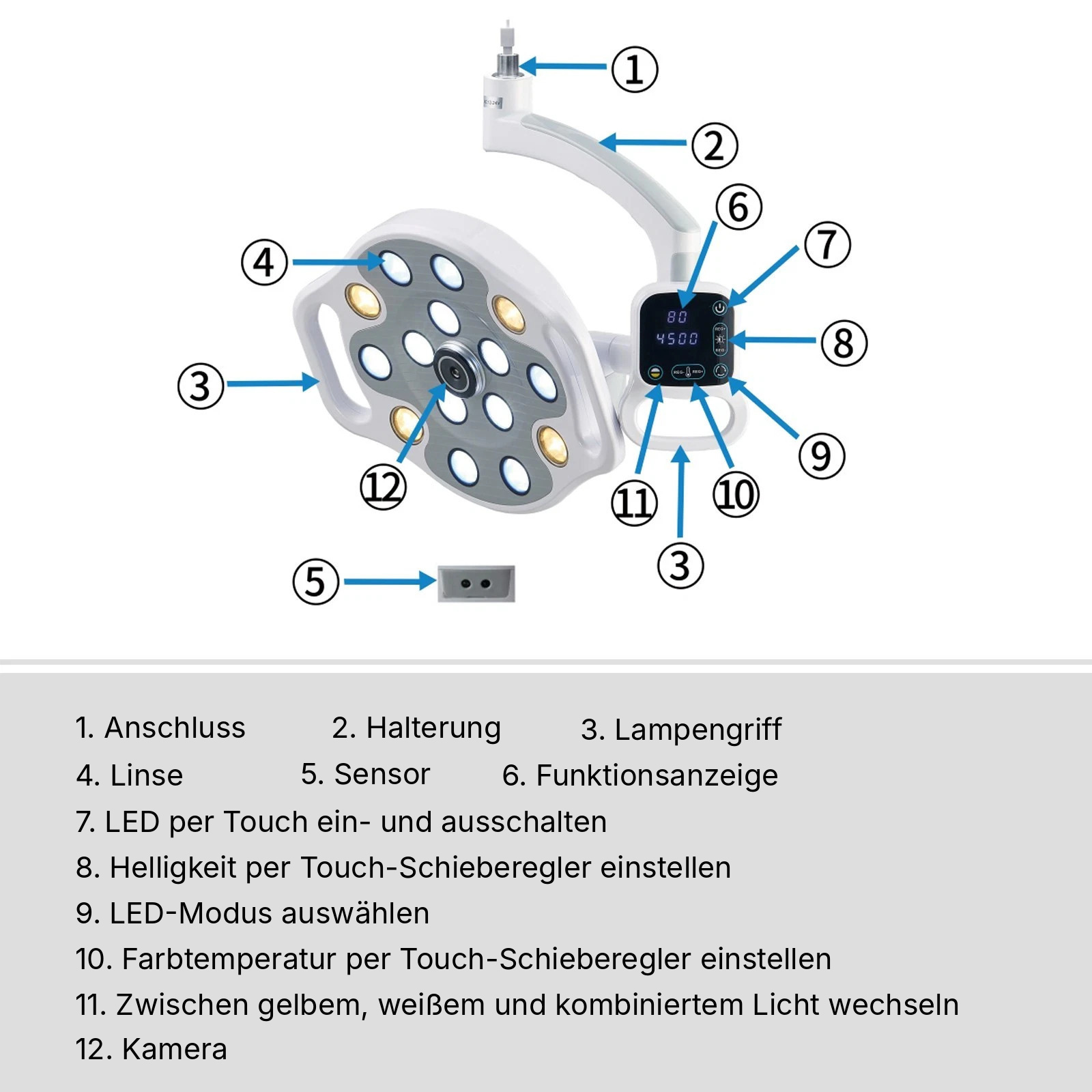 KY KY-P132 Zahn&auml;rztliche Untersuchungsleuchte, LED-Mundleuchte 22 mm mit integrierter drahtloser Kamera