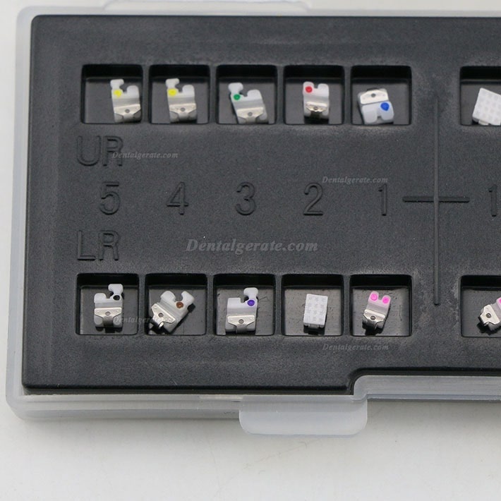 1 Box Dental Kieferorthop&auml;dische Selbstligierende Keramik Brackets St&auml;nder MBT 022 345 Haken