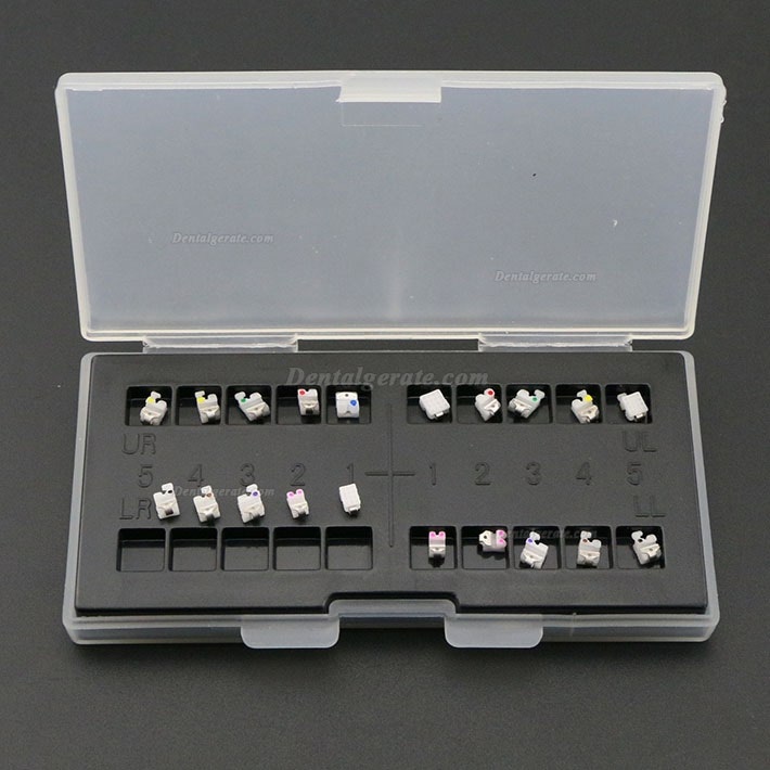 1 Box Dental Kieferorthop&auml;dische Selbstligierende Keramik Brackets St&auml;nder MBT 022 345 Haken