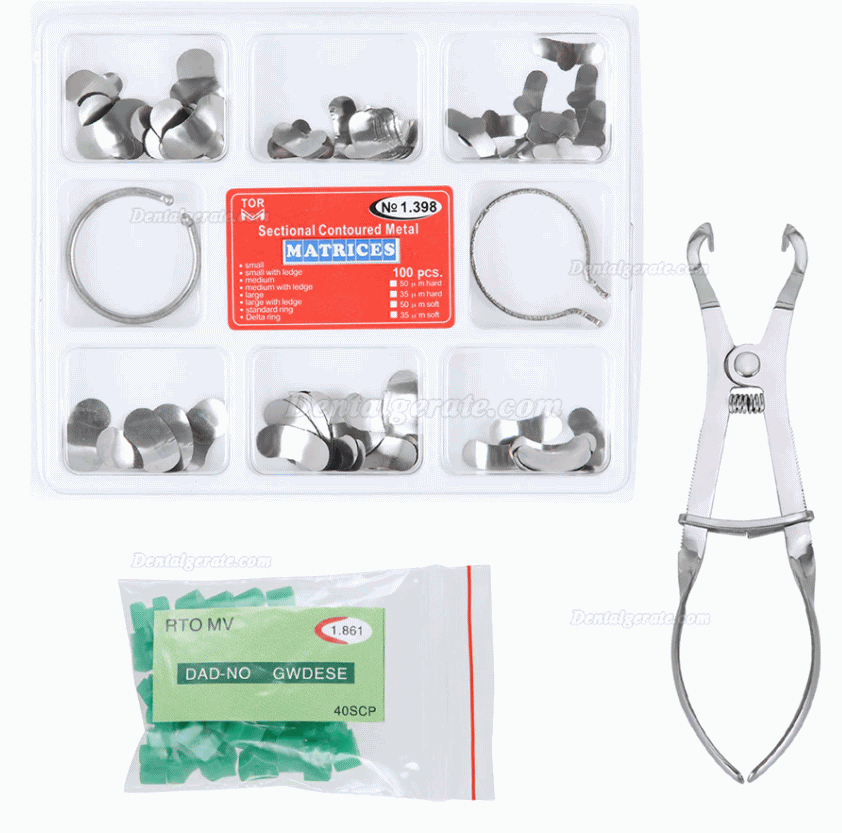 Komplettes Kit Teilmatrizensystem + 40 St&uuml;ck Silikon-Zusatzkeile + Zahnzange