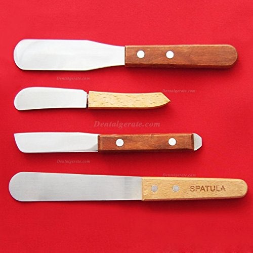 4pcs Dentallabor Metall Klinge H&ouml;lzernes Handgrif Werkzeugef Spatel
