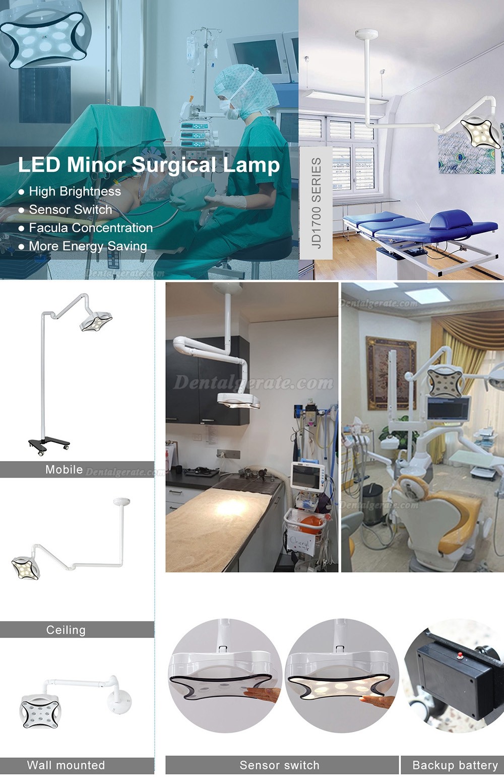 Micare JD1700G LED Zahnarztlampe / Behandlungsleuchte mit Wandhalterung
