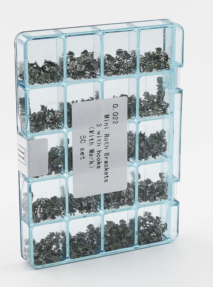 50 Sets Dental Kieferorthop&auml;dische Metall Brackets St&auml;nder Mini Roth 022 3 Haken Lasermarkierung