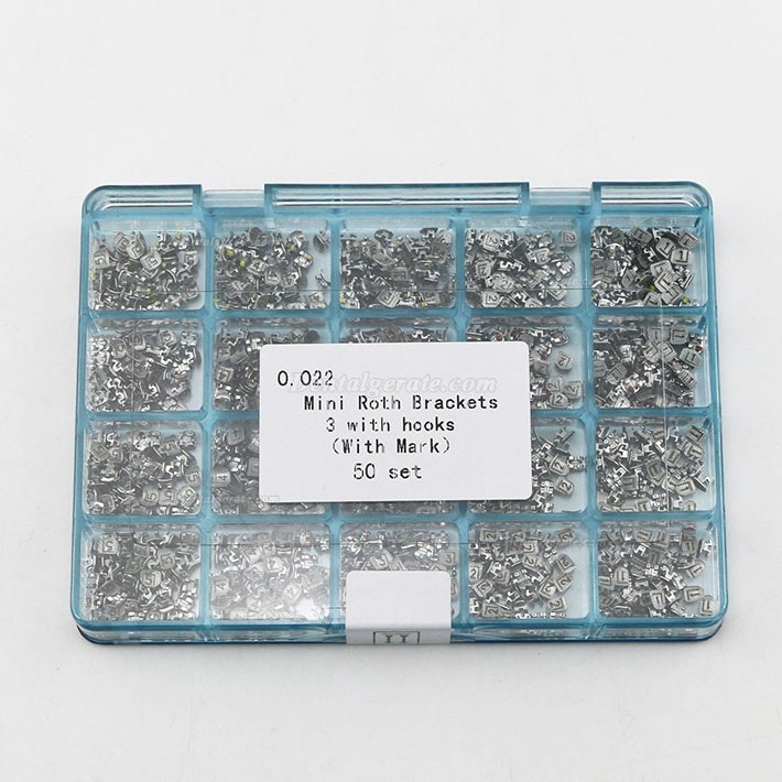 50 Sets Dental Kieferorthop&auml;dische Metall Brackets St&auml;nder Mini Roth 022 3 Haken Lasermarkierung