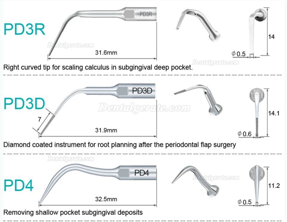 10 Stück Refine® UltraschallScaler Piezo Spitzen für Parodontologie P10 P11 P12 P14L P18 P20 P20L P20R P21 22 LR Kompatibler EMS