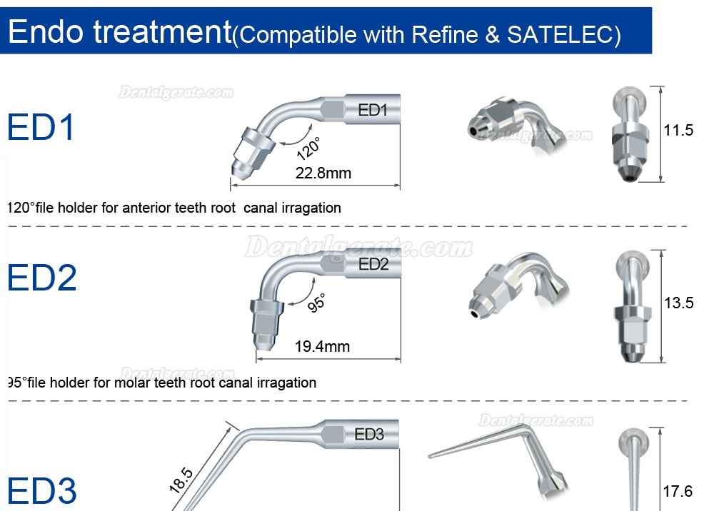 10 St&uuml;cke Refine&reg; UltraschallScaler Piezo Spitzen f&uuml;r Endodontie ED1 ED2 ED3 ED4 ED5 ED6 ED7 ED8 ED9 ED10 ED11 ED14 ED15 (Kompatibel SATELEC NSK DTE)