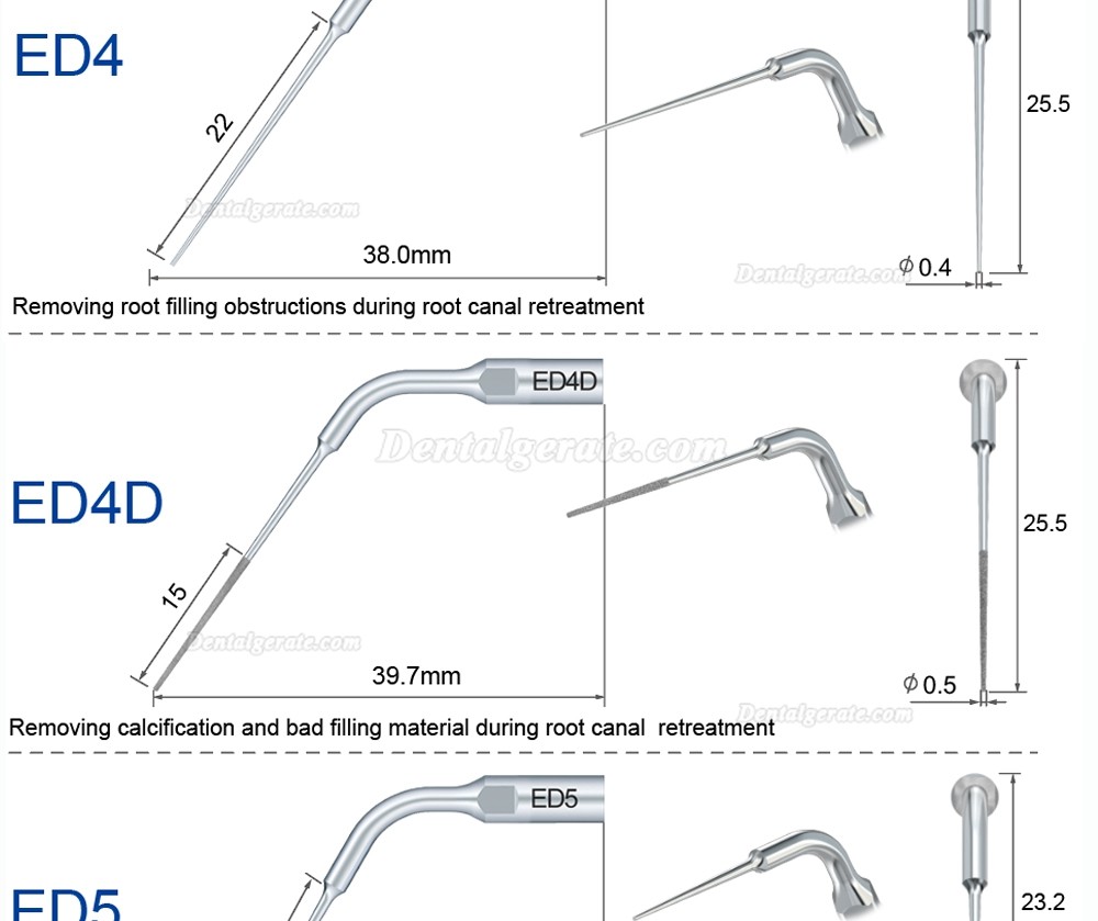 10 St&uuml;cke Refine&reg; UltraschallScaler Piezo Spitzen f&uuml;r Endodontie ED1 ED2 ED3 ED4 ED5 ED6 ED7 ED8 ED9 ED10 ED11 ED14 ED15 (Kompatibel SATELEC NSK DTE)