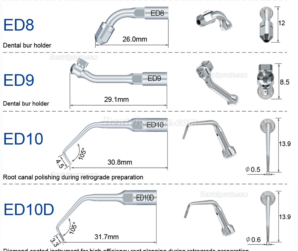 10 St&uuml;cke Refine&reg; UltraschallScaler Piezo Spitzen f&uuml;r Endodontie ED1 ED2 ED3 ED4 ED5 ED6 ED7 ED8 ED9 ED10 ED11 ED14 ED15 (Kompatibel SATELEC NSK DTE)