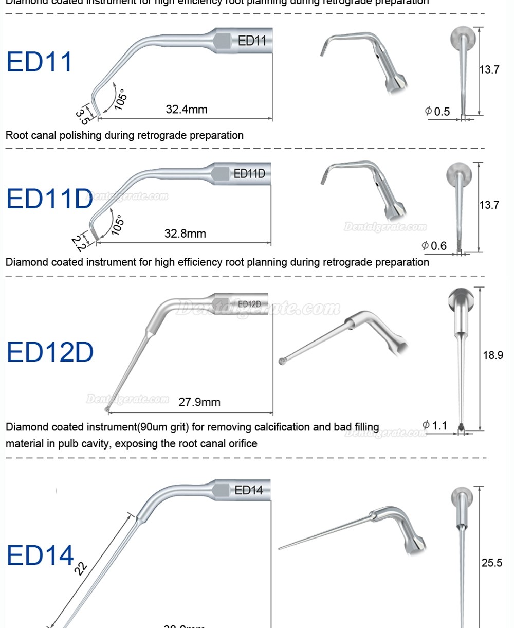 10 St&uuml;cke Refine&reg; UltraschallScaler Piezo Spitzen f&uuml;r Endodontie ED1 ED2 ED3 ED4 ED5 ED6 ED7 ED8 ED9 ED10 ED11 ED14 ED15 (Kompatibel SATELEC NSK DTE)