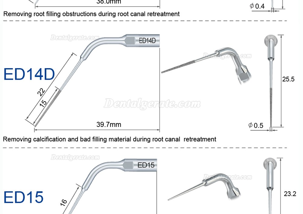 10 St&uuml;cke Refine&reg; UltraschallScaler Piezo Spitzen f&uuml;r Endodontie ED1 ED2 ED3 ED4 ED5 ED6 ED7 ED8 ED9 ED10 ED11 ED14 ED15 (Kompatibel SATELEC NSK DTE)