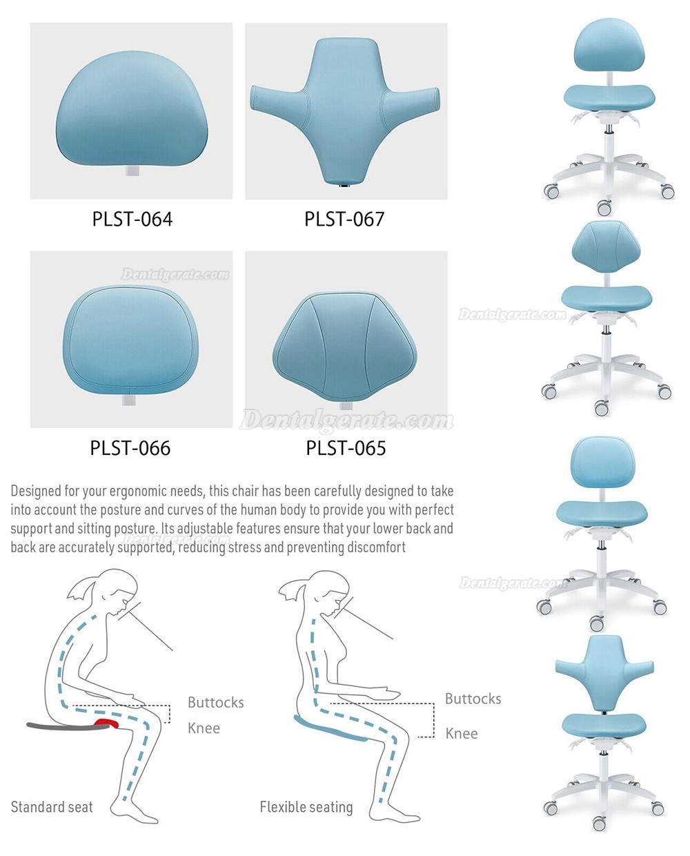 TYTC PLST-064-067 Zahn&auml;rztliche Assistenzst&uuml;hle Ergonomischer Zahnarzt Hocker (Verstellbare Sitz- und R&uuml;ckenlehnenwinkel)