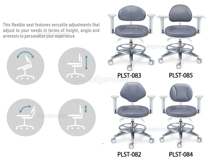 TYTC PLST-082-085 Dentalmikroskop Bedienerstuhl Ergonomischer Dentalhocker mit Armlehnen + R&uuml;ckenlehne + Fu&szlig;ring