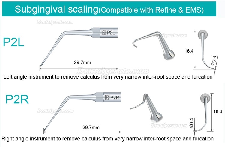 5 St&uuml;cke Refine&reg; Ultraschall Scaler Spitzen f&uuml;r Parodontologie P2L P2R P2LD P2RD P5 P6 P7 P8 P10 P11 P12 P14L Kompatibel EMS Woodpecker