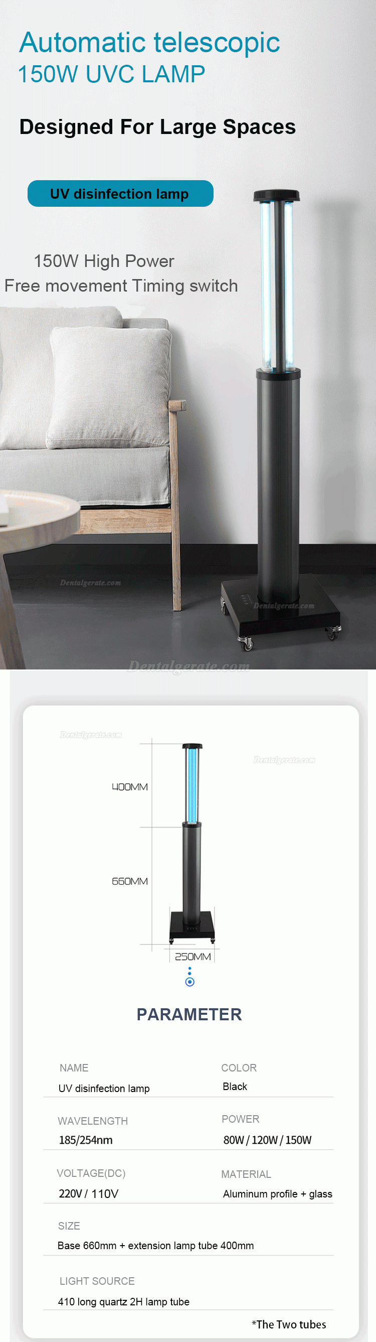 150W mobile UV-sterilisationslampe Uvc-Desinfektionslicht mit Radarsenso