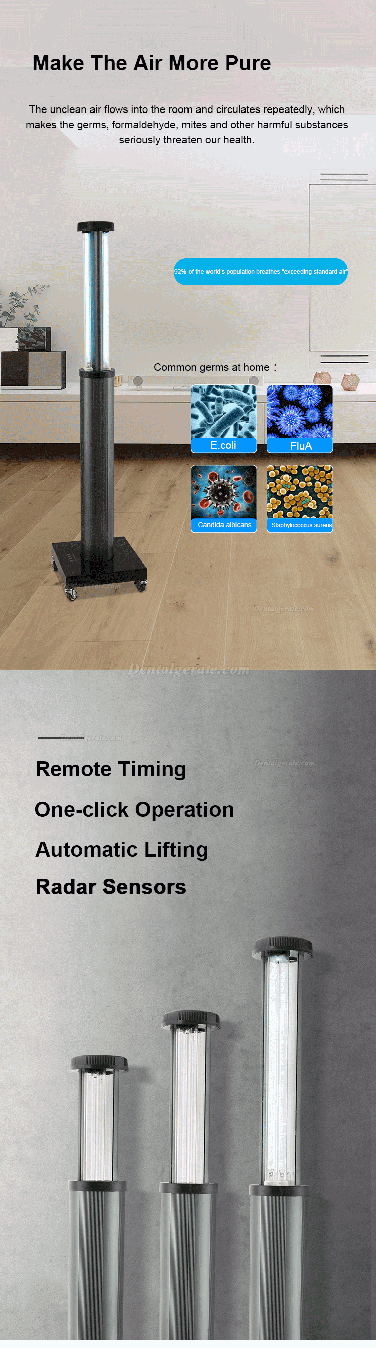150W mobile UV-sterilisationslampe Uvc-Desinfektionslicht mit Radarsenso