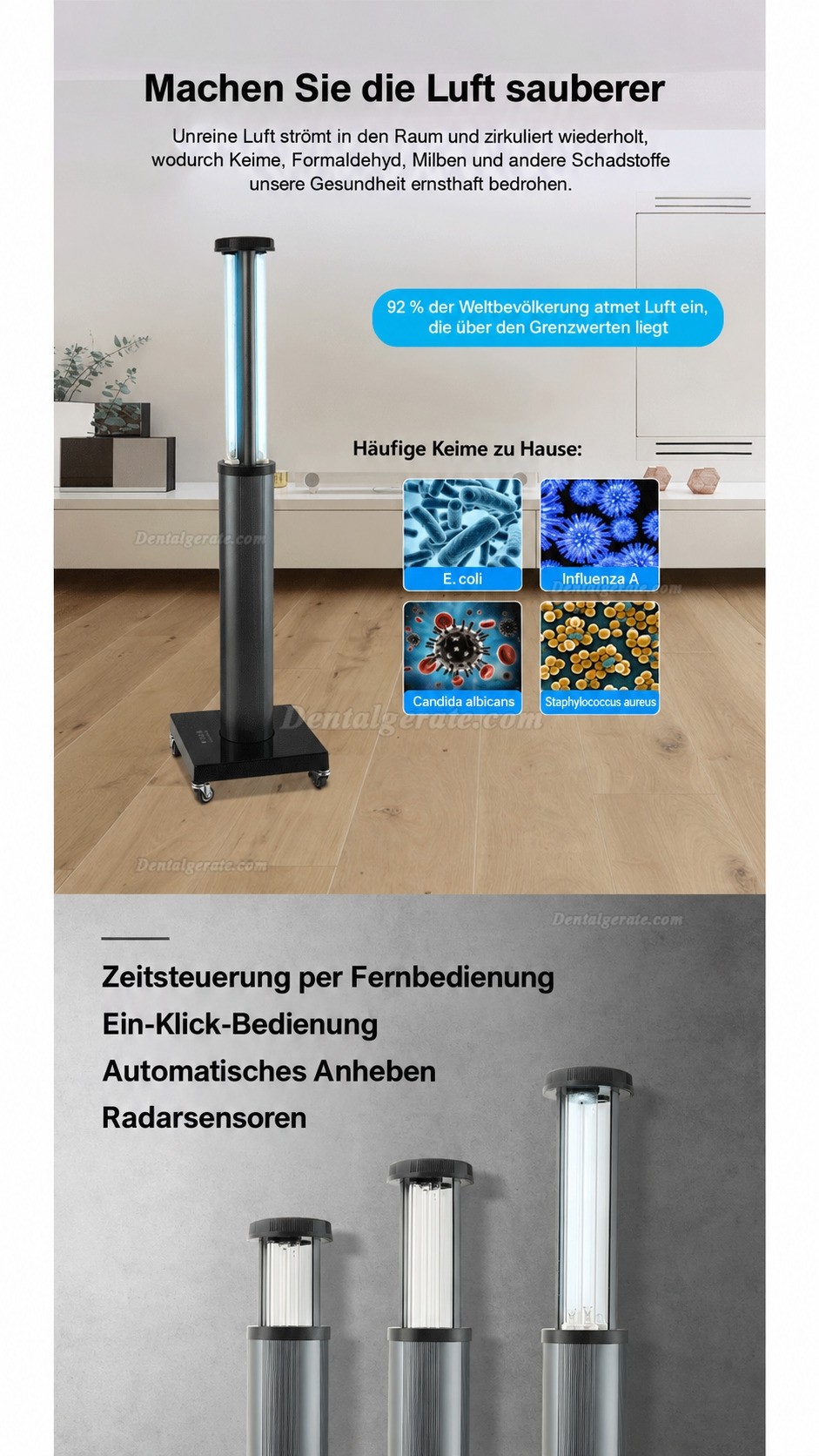 150W mobile UV-sterilisationslampe Uvc-Desinfektionslicht mit Radarsenso 150W mobile UV-sterilisationslampe Uvc-Desinfektionslicht mit Radarsenso