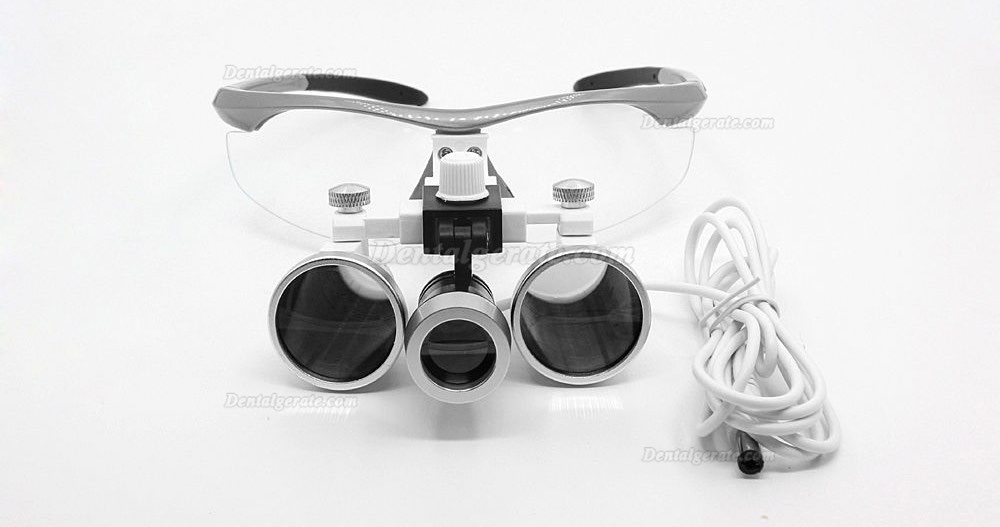 Dental Surgical 3.5X420mm Binokularlupen + LED Scheinwerfer + Aluminium Box Silber