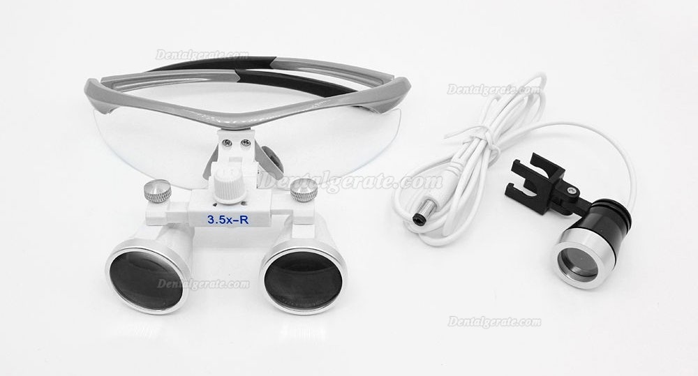 Dental Surgical 3.5X420mm Binokularlupen + LED Scheinwerfer + Aluminium Box Silber
