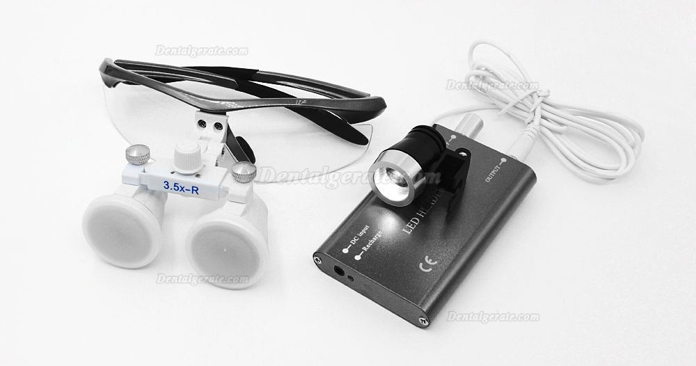 Dental Surgical 3.5X420mm Binokularlupen + LED-Scheinwerfer + Aluminiumbox Schwarz