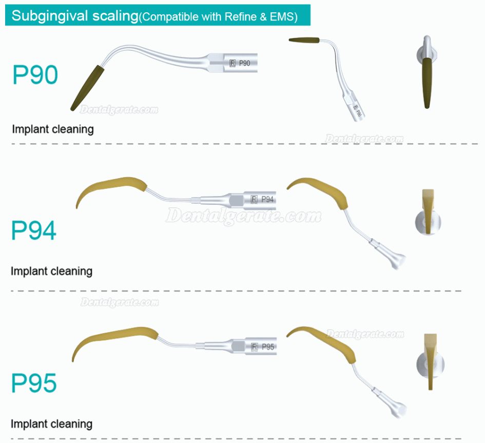 5 St&uuml;ck Refine&reg; Ultraschall Piezo Spitzen f&uuml;r Implantatreinigung P90 P94 P95 P96L P96R (Kompatible mit REFINE EMS MECTRON Woodpeaker)