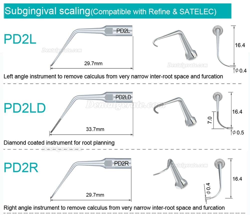 10 Stück Refine® UltraschallScaler Piezo Spitzen für Parodontologie PD2L PD2LD PD2R PD2RD PD5 PD6 PD7 PD8 PD10 (Kompatibel mit SATELEC NSK DTE GNATUS)